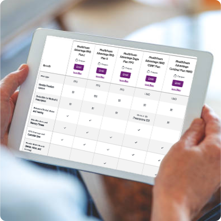 Tablet Displaying Medicare Plan Comparison Chart